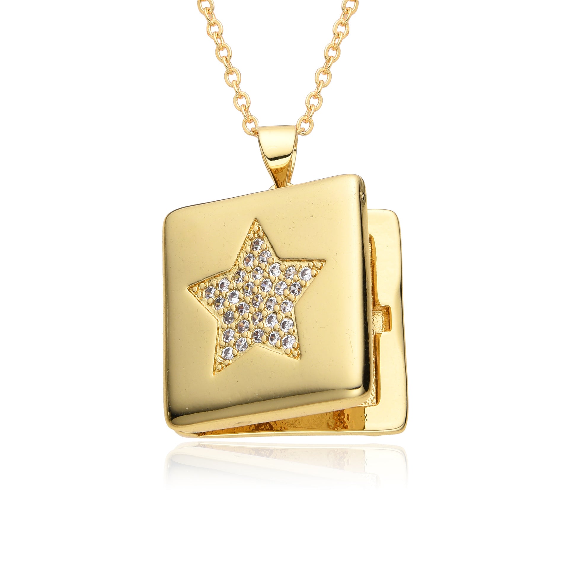 Wholesale Moon Micropaved Virgin Mary Opening and Closing Copper Plated Real Gold Necklace